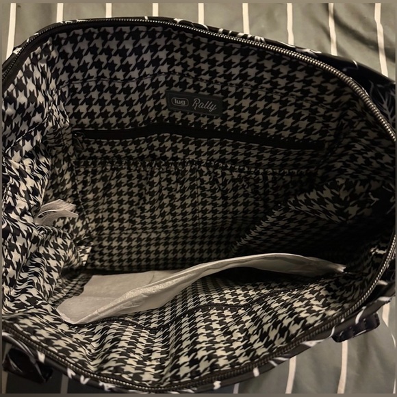 Lug Rally Tote Bag in Outline Floral Black with Micro Houndstooth Lining - Picture 7 of 9